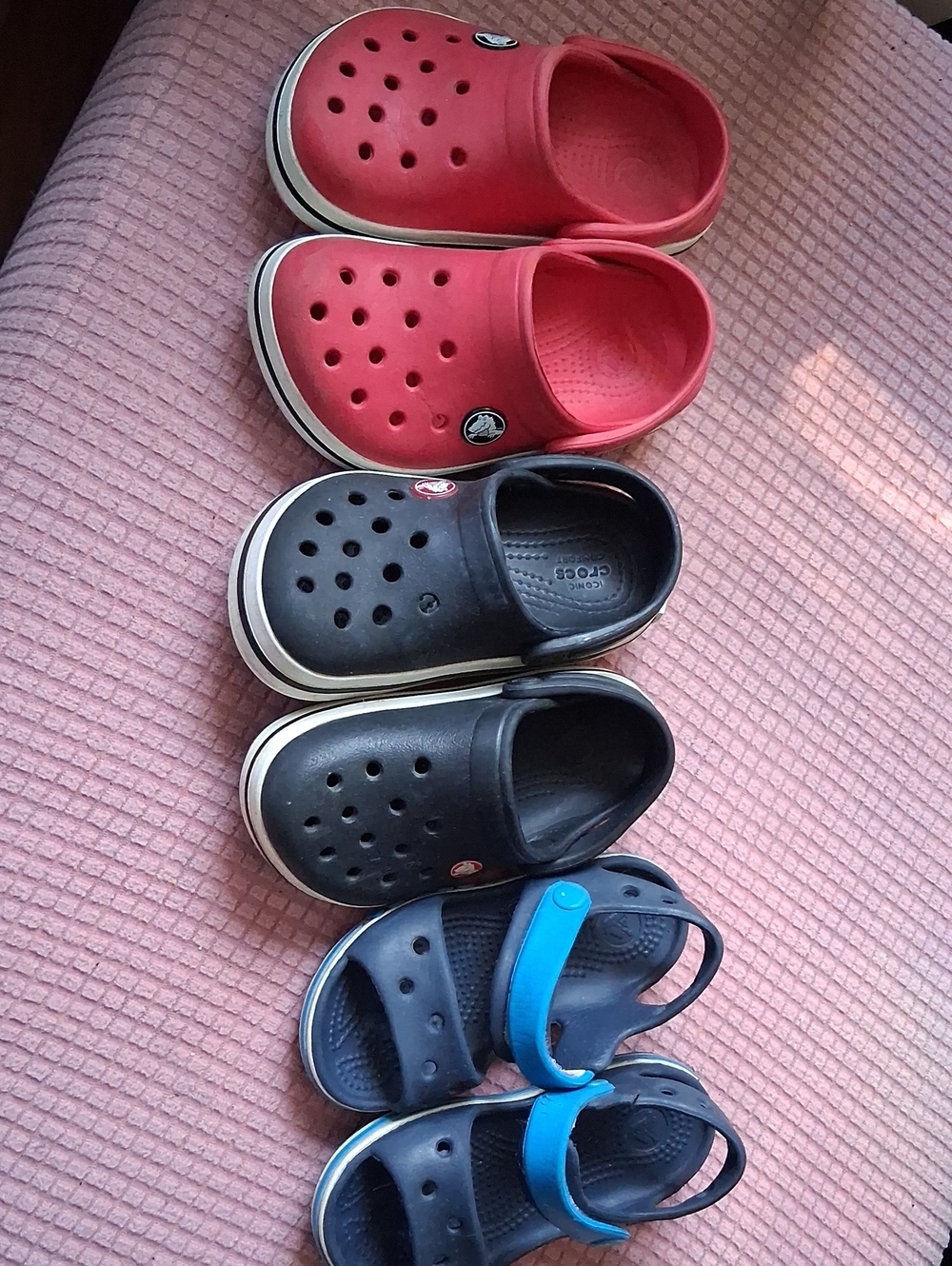 Lot Of 3 Crocs Kids Clogs Red and Black Sandals Navy